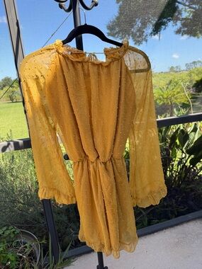 Open back Mustard Yellow Sheer Dot Mini Dress